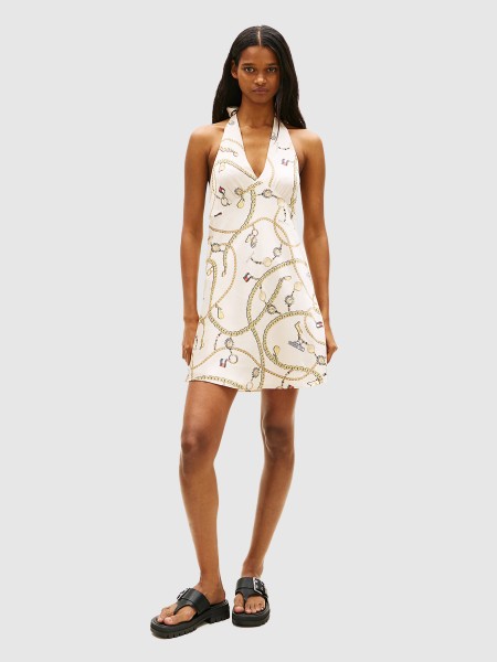 Vestido Tommy Jeans Mulher Tjw Chain Aop Halterneck Dress Vestido Tommy Jeans Mulher Tjw Chain Aop Halterneck Dress