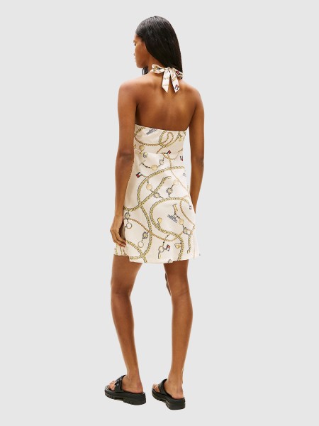 Vestido Tommy Jeans Mulher Tjw Chain Aop Halterneck Dress