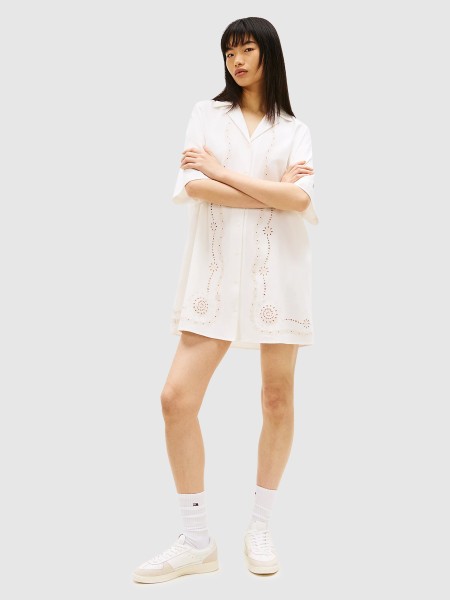 Vestido Tommy Jeans Mulher Tjw Linnen Broderie Shirt Dress Vestido Tommy Jeans Mulher Tjw Linnen Broderie Shirt Dress