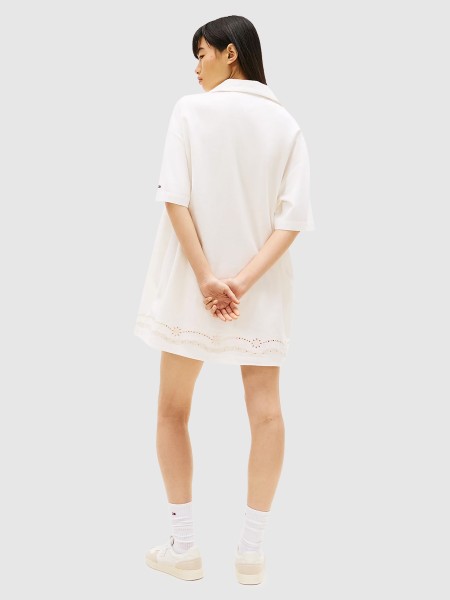 Vestido Tommy Jeans Mulher Tjw Linnen Broderie Shirt Dress