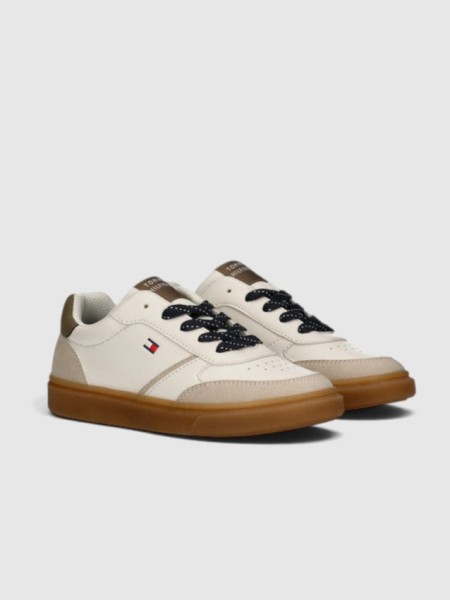Sapatilha Tommy Hilfiger Menino Low Cut Ace-Up Sneaker Beige/off Wh Sapatilha Tommy Hilfiger Menino Low Cut Ace-Up Sneaker Beige/off Wh