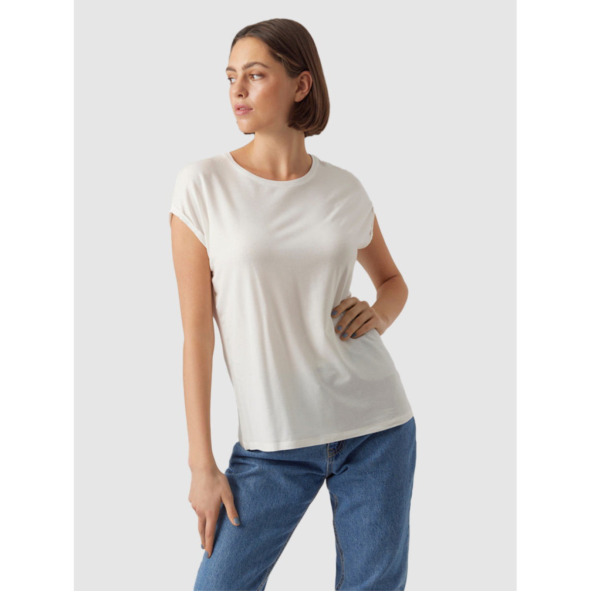 VERO MODA T-Shirt Donna Con Stampa A Lettere - Cotone Biologico - Vestibilità Regolare, Girocollo, Maniche Corte - Bianca